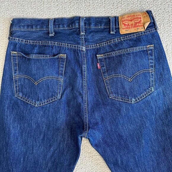 Levis 501 Original Fit Jeans 38x34 Button Fly Straight Blue - Picture 7 of 10